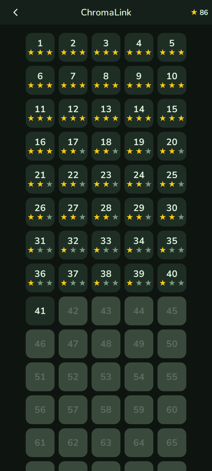 Level select screen with star ratings